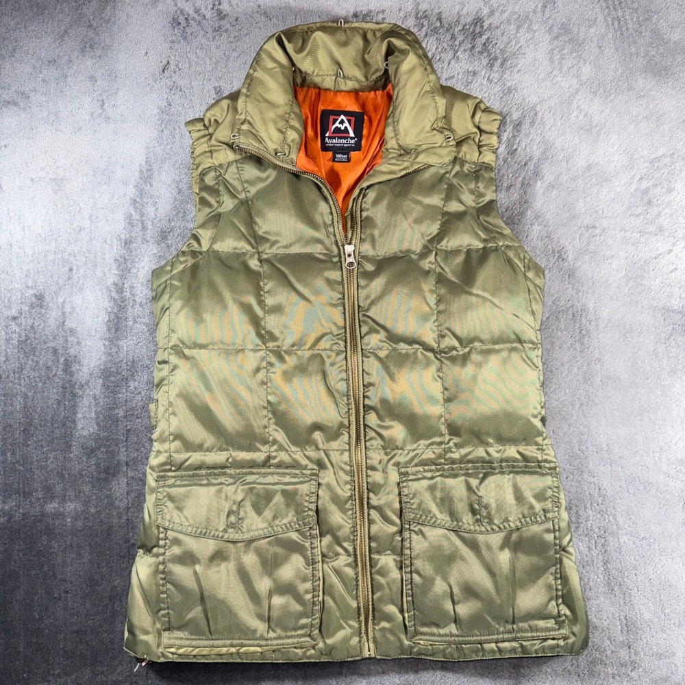 Avalanche Outdoor Goose Down Puffer Vest Olive Green Orange Lining Medium Mens